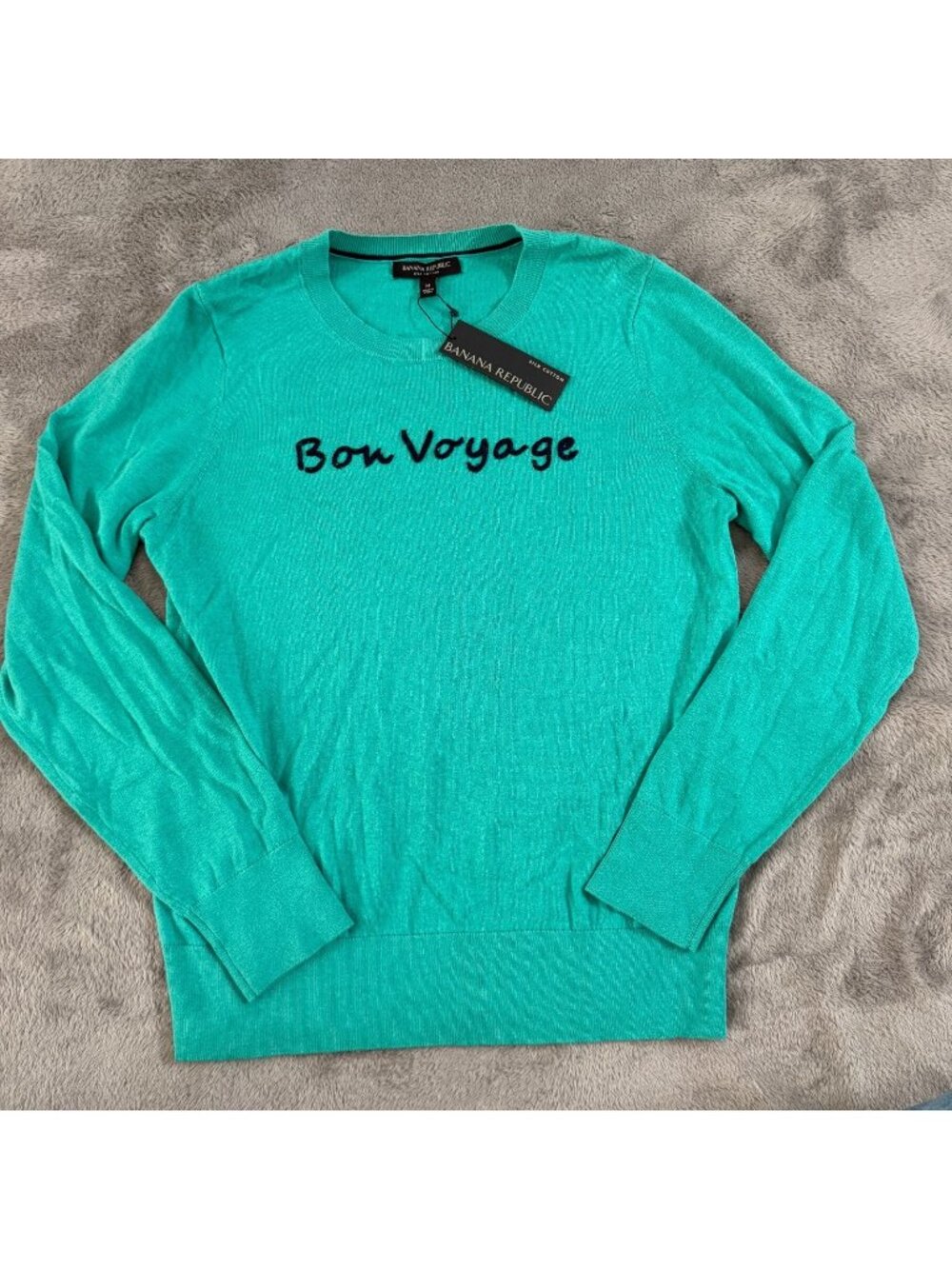 NWT Banana Republic Silk Cotton Sweater Womens MEDIUM Bon Voyage Crew Neck